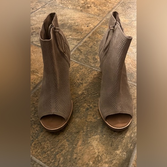 Toms Perforated Peep-Toe Ankle Booties - Taupe - Picture 1 of 6